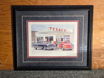 Texaco Service Station Glass/Wood Picture Frame Signature Written Era Theme 50's
