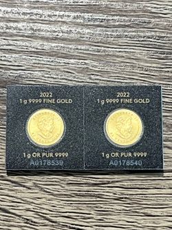 2022 1 Gram .9999 Gold Maple Leaf Coin In Maplegram Assay Card