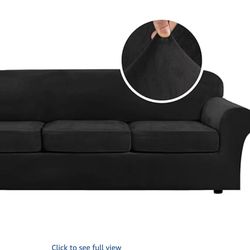 XL Black Velvet Sofa Slipcover – 4 Piece Stretch Cover – New in Package
