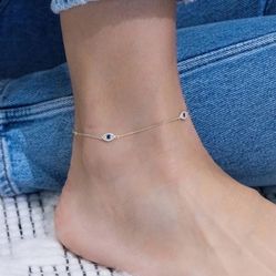 Eye bracelet ankle 14K Gold Silver Plated Waterproof Boho Anklets Set Adjustable Dainty Cute Diamond Beaded Heart Non Tarnish Su