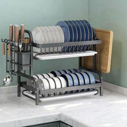 1pc Kitchen Storage Rack Dish Plate Drain Shelf Multifunctional Bowl Organizer Utensils Holder Cabinet