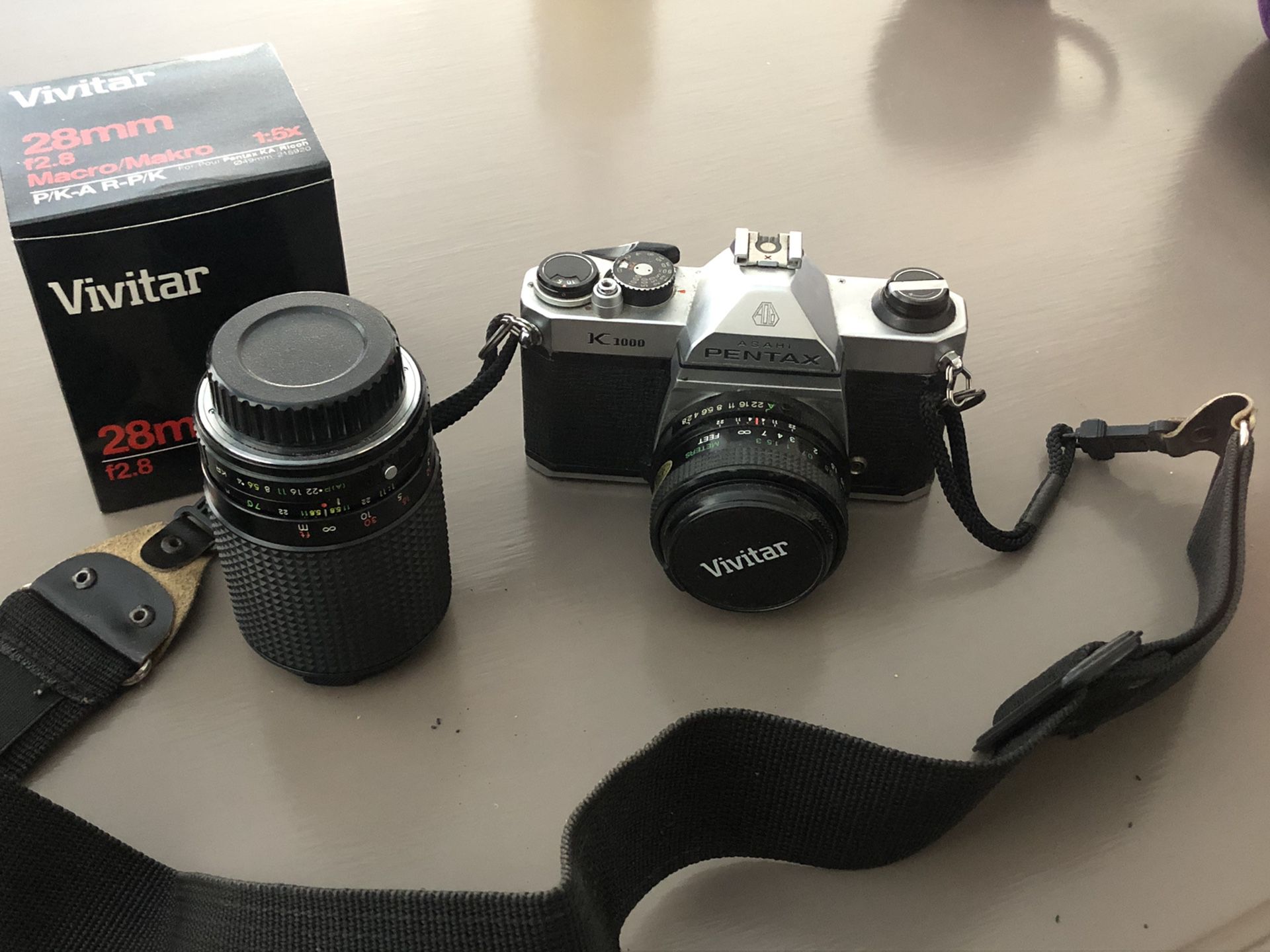 Pentax K1000 camera with 3 lens options