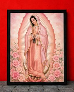 8.5x11 Cardstock Our Lady of Guadalupe Pink Rose Art Print