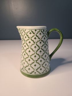 Andrea Sadek Green & White Fishnet Pattern Ceramic Pitcher