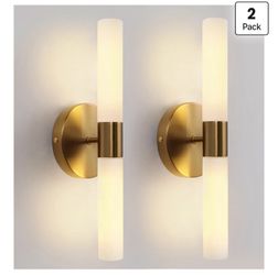 KUZZULL Wall Sconces Set Of Two, Brass Gold Bathroom Sconces Wall Lighting With White Glass