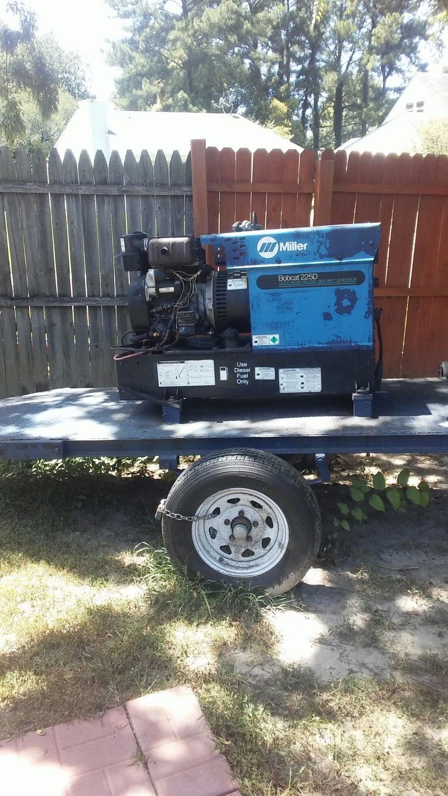 Miller bobcat 225d Diesel generator welding machine with 10 foot trailer
