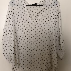 White V-Neck Dot Print Blouse