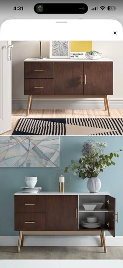 Modern Walnut & White Buffet / Sideboard Cabinet – 47" Wide