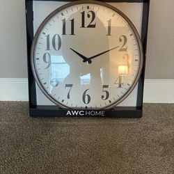 Large 20” AWC Home Modern Wall Clock – Wood Frame + Free AA Batteries