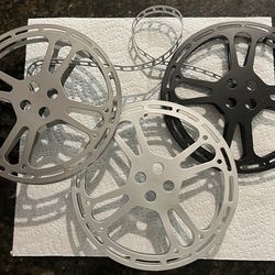 vintage-style metal film reels, specifically designed for 35mm or 70mm film