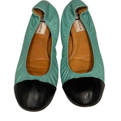 Lanvin Blue Leather Scrunch Ballet Flats Size 8.5