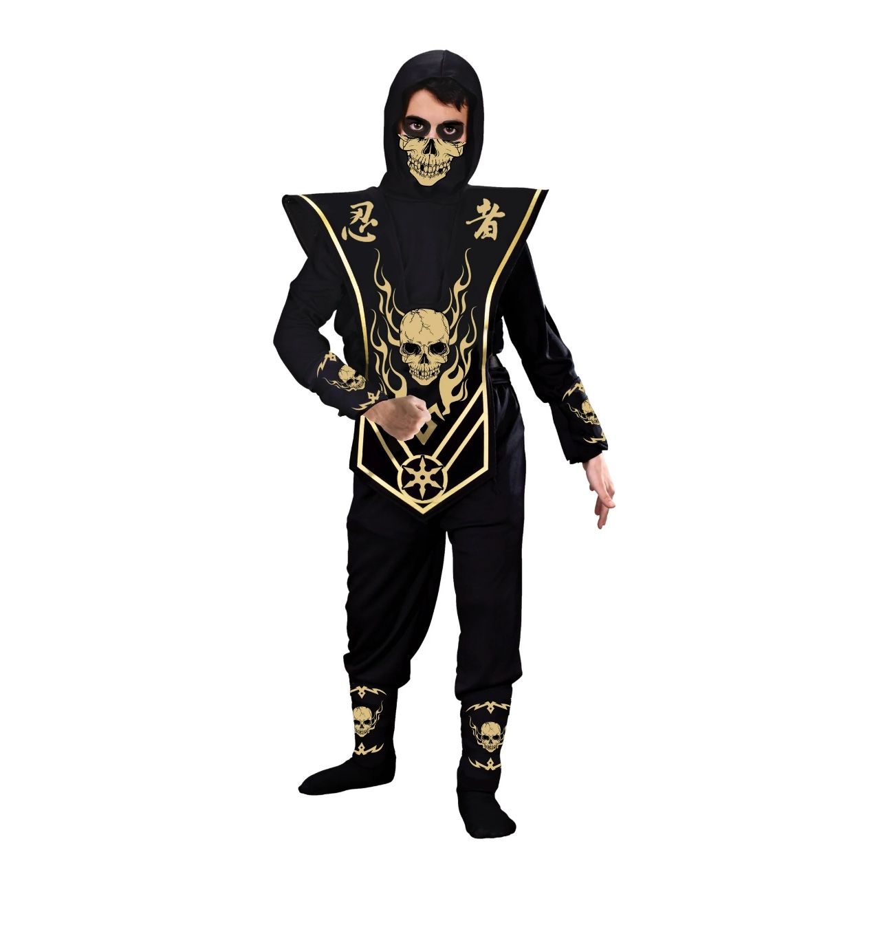 Fun World Inc. Skull Ninja Halloween Fantasy Costume Male, Child, Gold Size L(10-12)