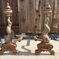 Antique Cast Iron Celtic Serpent Andirons Built To Last