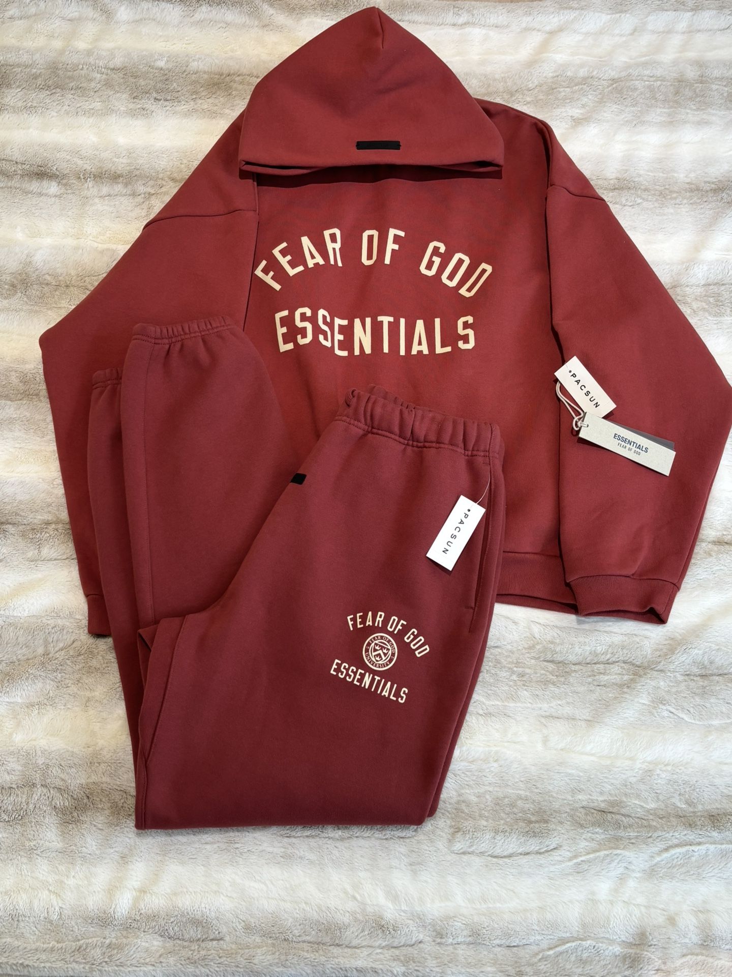 Essentials Fear Of God Crimson Hoodie and Jogger Set