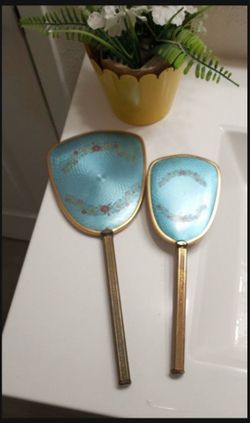 Vintage Vanity Mirror And Brush, Gold Tone