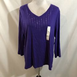Studio Works Purple 3/4 Sleeve Top With Studs - Women’s XL, NWT, Bust 23”