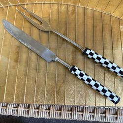 Courtney Check, Carving Knife And Fork Black-And-White Bone