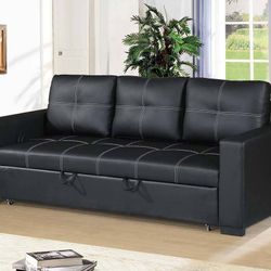 Brand New Black Faux Leather Sofa Bed (85" x 57" x 33"H)