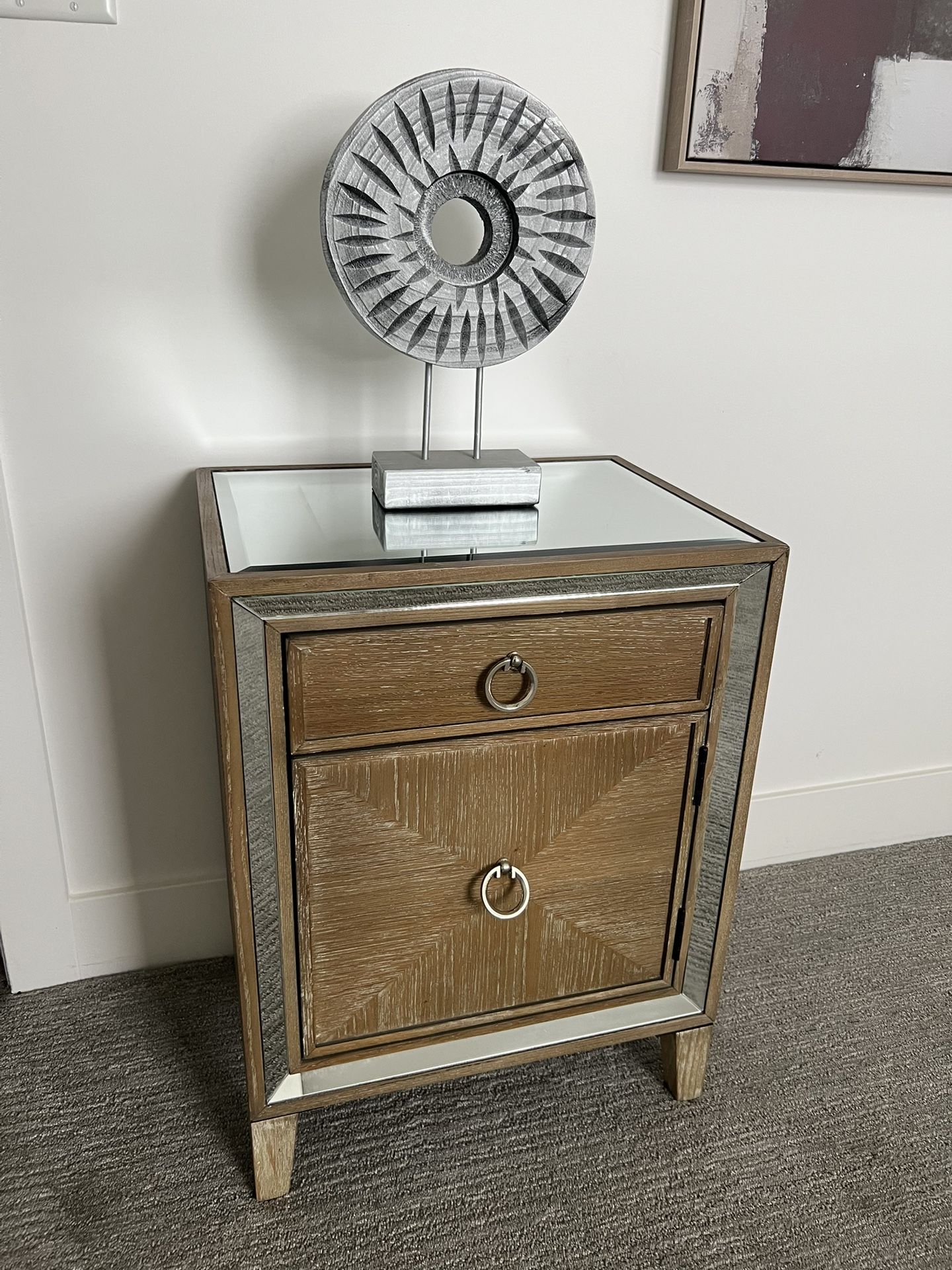 Mirrored Wood Oak Nightstand 