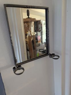 Vintage rectangular wall mirror with candle holders metal