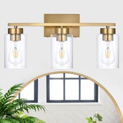 3-Light Bathroom Vanity Light, Modern Brushed Gold Wall Lights With Clear Glass Shades, Bathroom Wall Sconce Lamp For Mirror Living Room Bedroom Hallw