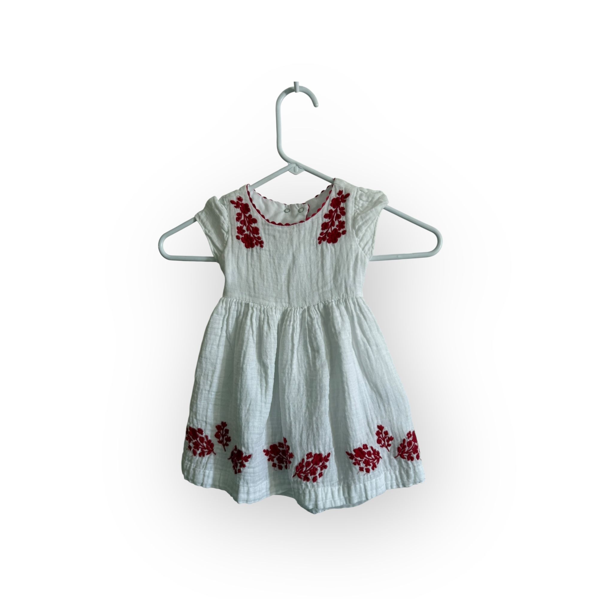 White with Red Embroidery Baby 24M Dress- Artisan NY  