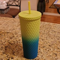 Yellow and Blue Ombre Drinking Tumbler with Straw