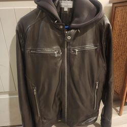 Large Michael Kors (Maybe Faux?) Leather Jacket Hoodie Combo