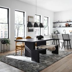 65” Dunewood Charcoal Dining Table and Bench (Crate & Barrel)