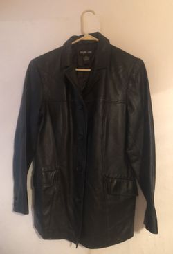Style & Co Black Genuine Leather Hip length coat