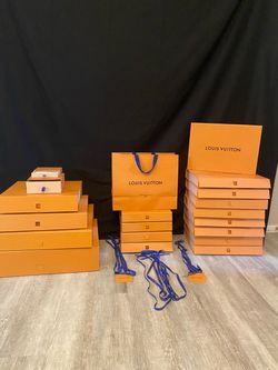 Mega lot of authentic, Louis Vuitton, empty gift boxes, shopping bag, and ribbons