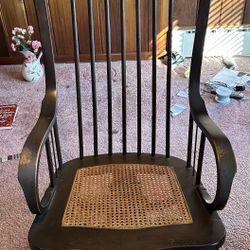 Antique Swivel Wooden Armchair With Woven Seat