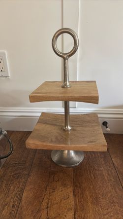 Two Tiered Wood And Metal Tray