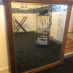 Large, Heavy Antique Beveled Mirror In Wood Frame