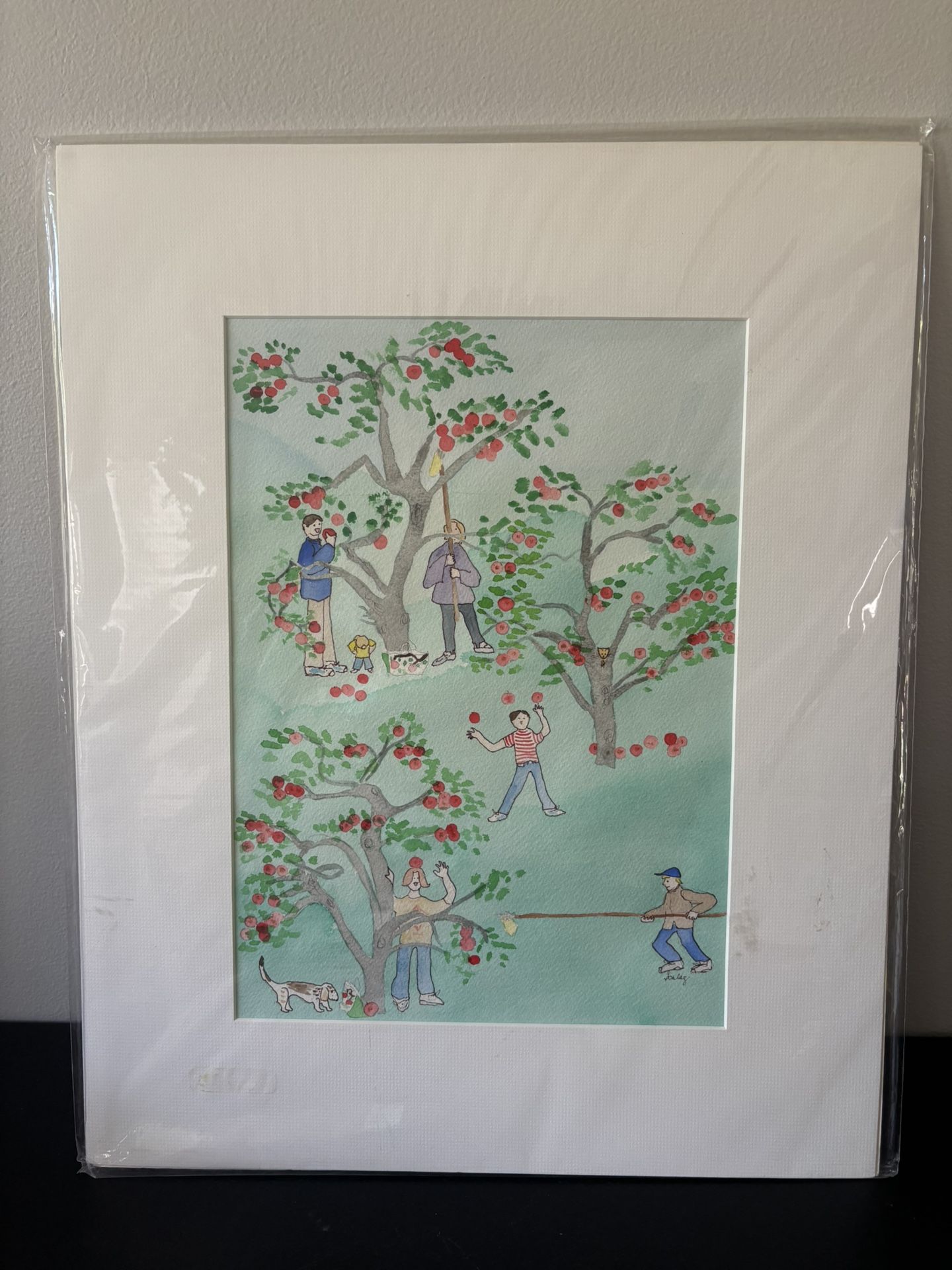 Paiting 20” high, 16” long (family with apple trees)