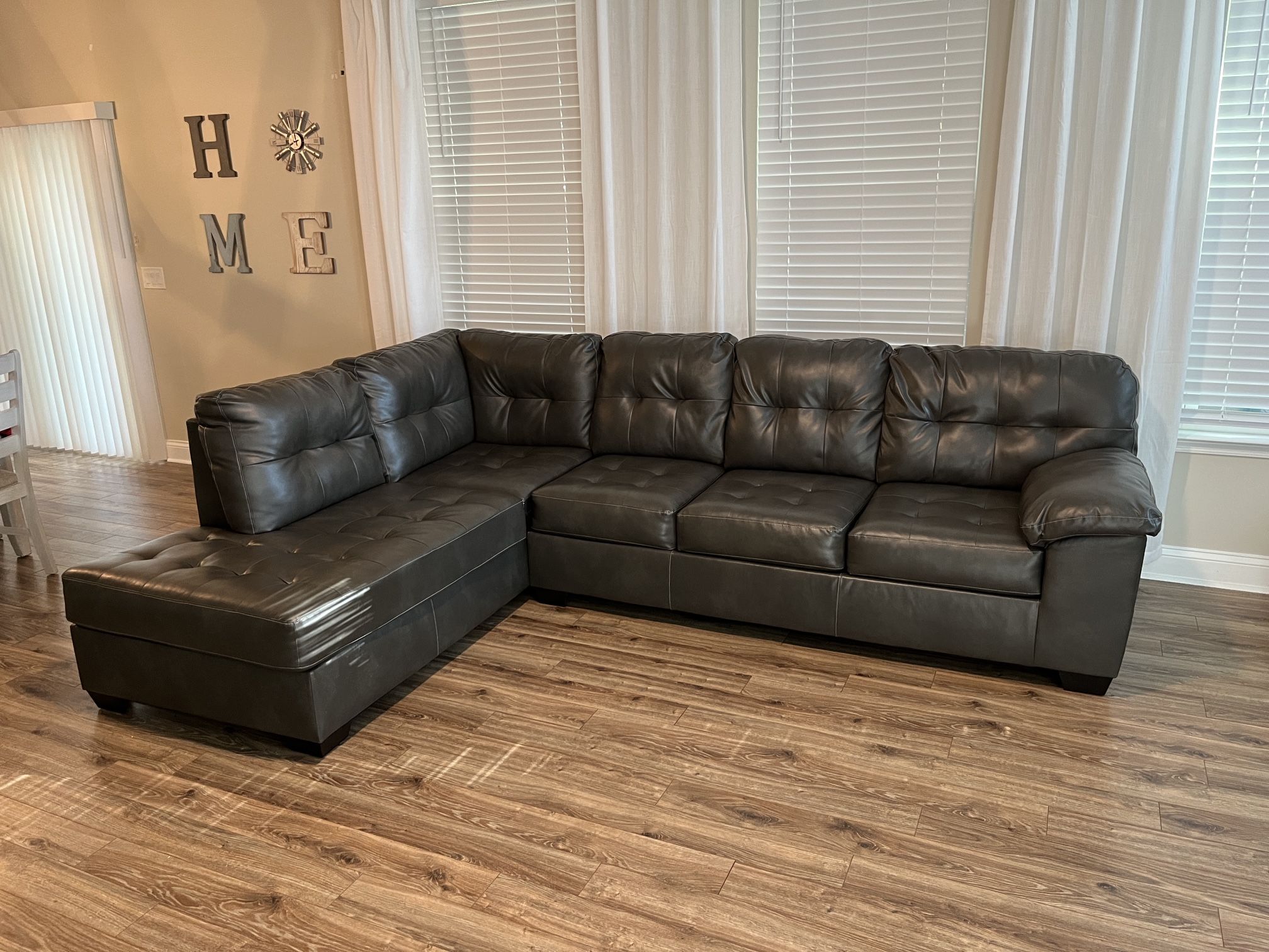 Grey Faux Leather Sectional Sofa