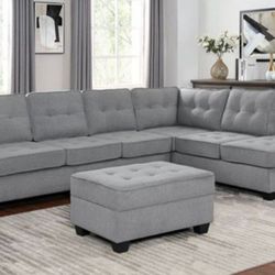 Brand New Grey Reversible Sectional Sofa w Ottoman 