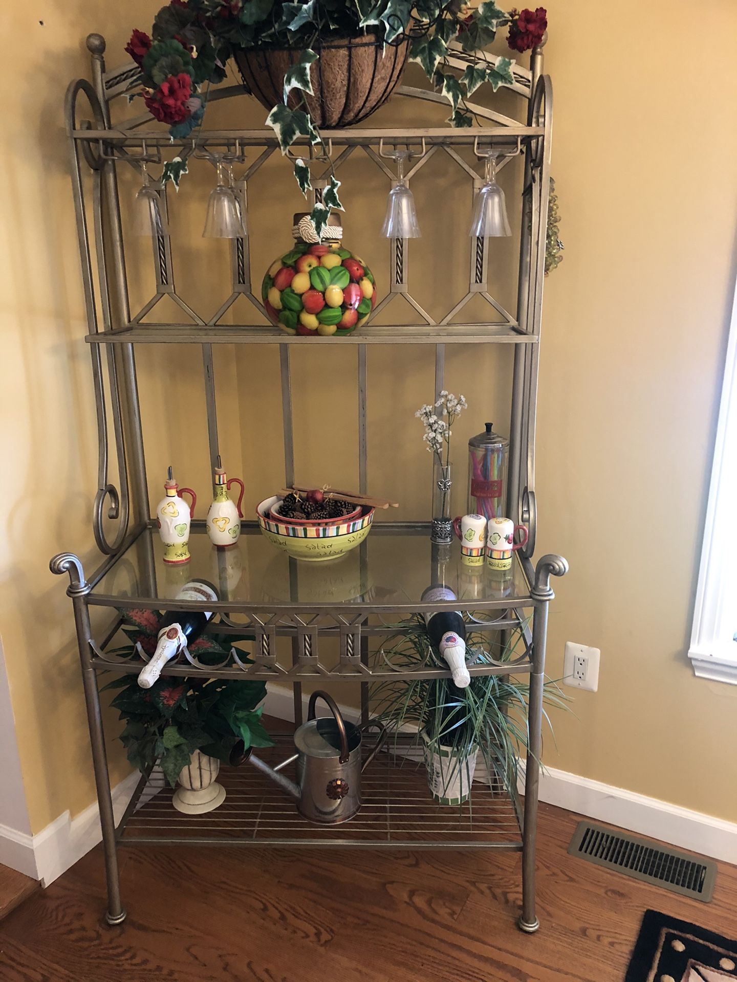 Kitchen table, bakers rack and side table
