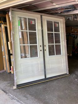 New Front Door , fiberglass , left in swing , 74 by 81 1/2 by 4 9/16 jamb
