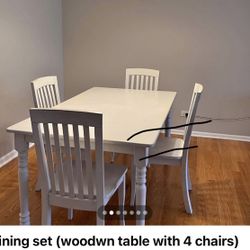 Dining set (woodwn table with 4 chairs) $140