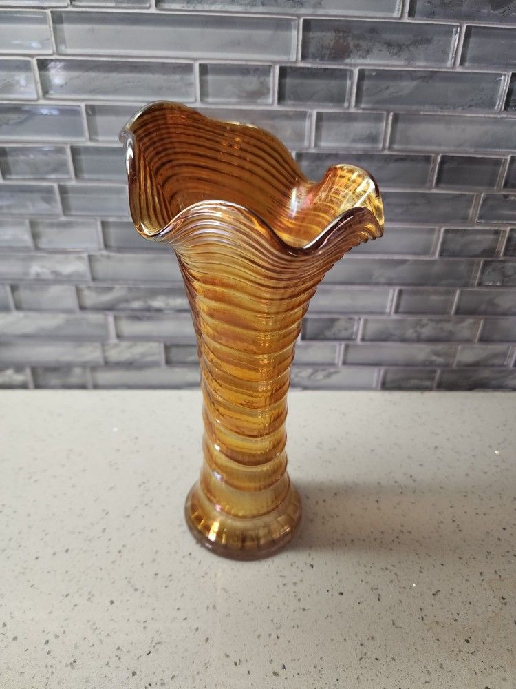 Imperial Rippled Swung Vase Carnival Glass Magnolia 9 3/4in