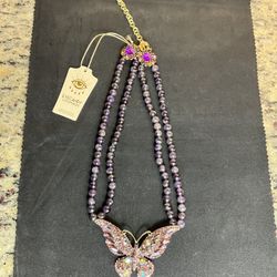 NWT Eye Candy LA Butterfly genuine Amethyst Statement Necklace large motif