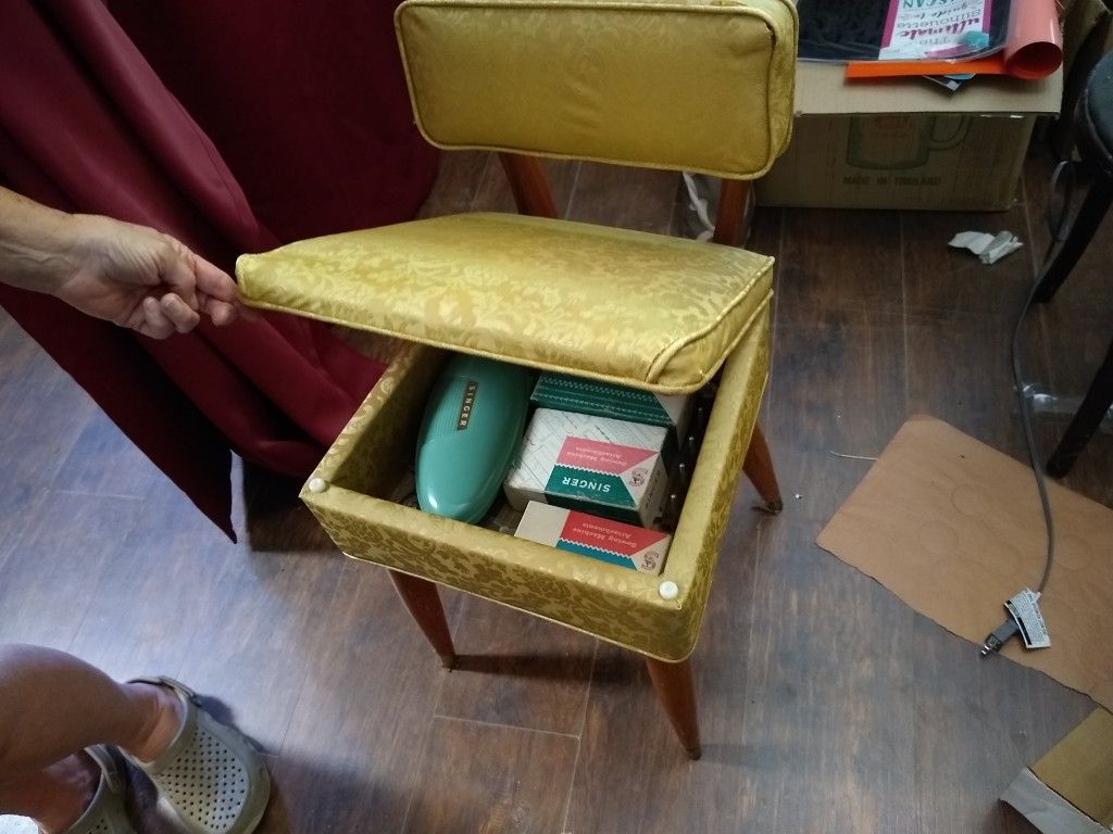 Vintage Mid Century Sewing Chair Storage Padded Seat