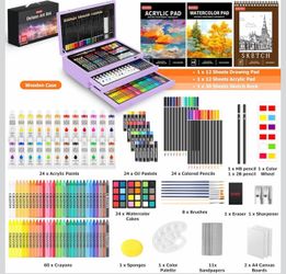 192-Pack Deluxe Art Set Drawing Painting Supplies Kit with Acrylic Pad, Watercolor Pad, Sketch Book, Canvases, Acrylic Paint, Crayons, Pencils