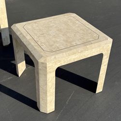Vintage travertine side table with brass inlay