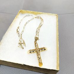14K gold filled paper clip chain and cross pendant