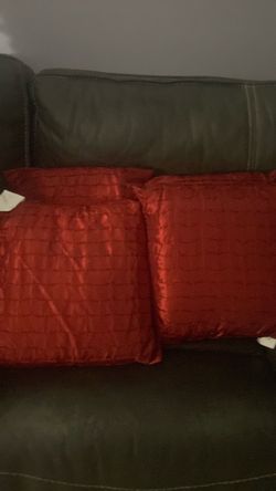 Red Satin Quilted Throw Pillows Set of 2