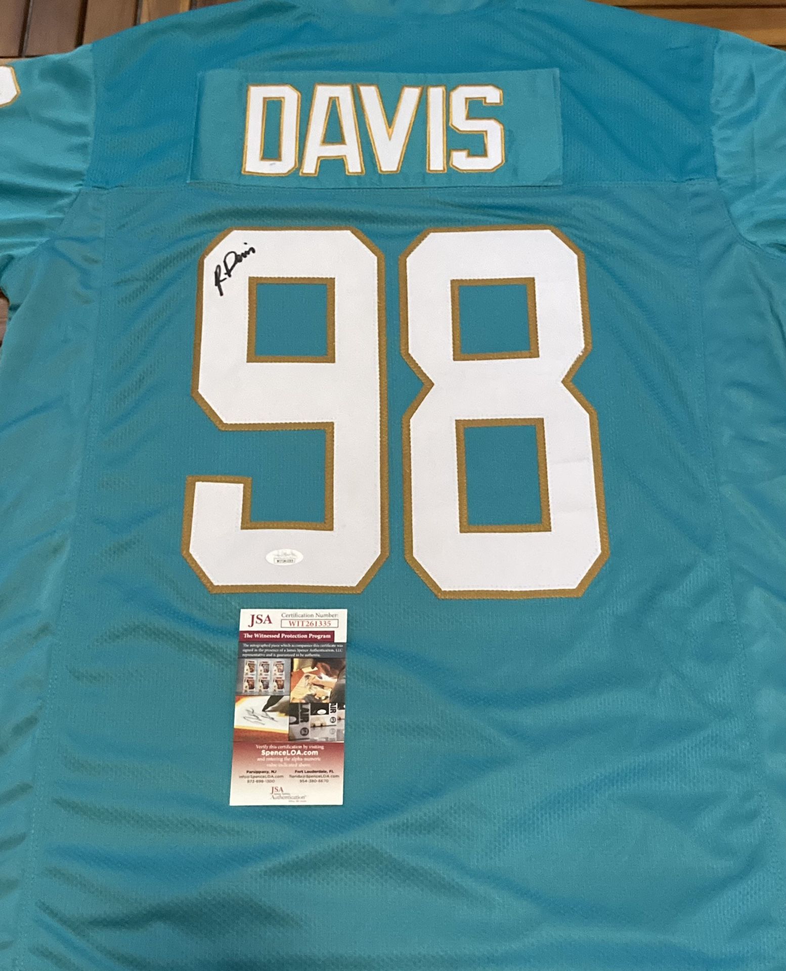 RAEKWON DAVIS SIGNED MIAMI DOLPHINS ON FIELD STYLE JERSEY JSA WITNESSED COA