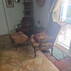 2 Chairs And Ottoman Nice burgundy  and Gold