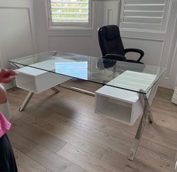 Glass top white desk